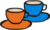 2 Tassen Kaffee nebeneinander orange und blau