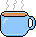 breiter blauer dampfender Becher Kaffee