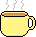 breiter gelber dampfender Becher Kaffee
