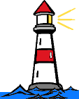 Leuchtturm rot weiß quer gestreift auf Podest im Wasser Licht rechts