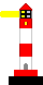 Leuchtturm rot weiß quer gestreift auf Podest Licht links