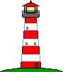 Leuchtturm rot weiß quer gestreift auf Graskein Lichtstrahl