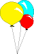 3 Luftballons gelb rot türkis einer davon kleiner