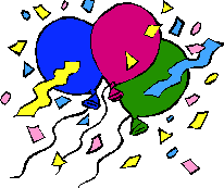 3 Luftballons blau lila grün im Konfettiregen