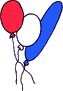 3 Luftballons rot weiß blau einer davon länglich