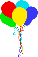 5 verschiedenfarbige Luftballons mit Luftschlangenschwänzen