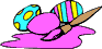 Pinsel pink mit 3 Ostereiern