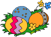 3 bunte Ostereier im Gras
