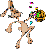 hüpfender Osterhase mit Osterkorb