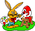 Osterhase malt Ei rot an