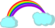 voller Regenbogen zwischen 2 blauen Wolken
