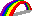 kleiner voller Regenbogen mit Schatten nach hinten verlaufend