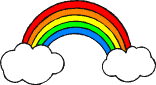voller Regenbogen zwischen 2 weißen Wolken