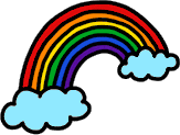 voller Regenbogen zwischen 2 blauen Wolken