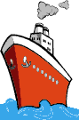 Kreuzfahrtschiff von vorne roter Rumpf mit 2 Schornsteinen