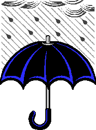großer geöffneter blau schwarzer Regenschirm im Regen
