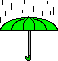 geöffneter grüner Regenschirm im Regen