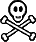 einfach angedeuteter Totenkopf über 2 gekreuzten Knochen