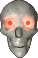 Totenkopf mit rot leuchtenden Augenhöhlen von vorne