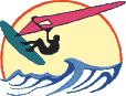 springender Windsurfer vor Sonne rotes Segel