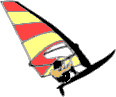 Windsurfer springt gelb rotes Segel