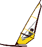 Windsurfer gelbes Segel in Fahrt