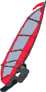 Windsurfer in Fahrt rot graues Segel