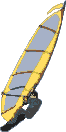 Windsurfer in Fahrt gelb graues Segel