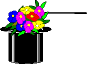 Zauberhut Zylinder mit Blumen und Zauberstab