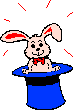 Hase guckt aus blauem Zylinder