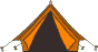 Zelt orange braun von vorne mit geöffnetem Eingang
